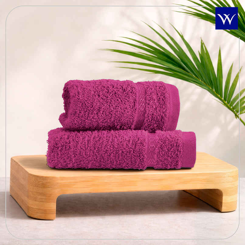 Welspun Quick Dry Cotton Dobby Weave Super Absorbent Ultra Soft Hand Towels Set | Magenta