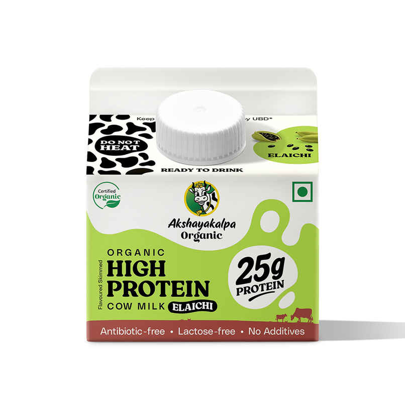 Akshayakalpa Organic High Protein Cow Fresh Milk | Elaichi | 25g Protein | Gable Top Pack