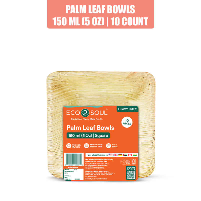 ECO SOUL | Palm Leaf Disposable Bowl | 150 ml | Square | 10 Count ECO SOUL | Palm Leaf Disposable Bowl | 150 ml | Square | 10 Count