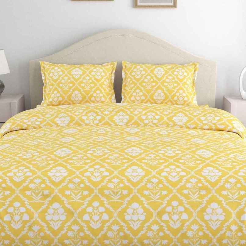 Haus & Kinder Marigold Majesty 186 TC Cotton Double Bedsheet | Yellow Printed | Flat Sheet Haus & Kinder Marigold Majesty 186 TC Cotton Double Bedsheet | Yellow Printed | Flat Sheet