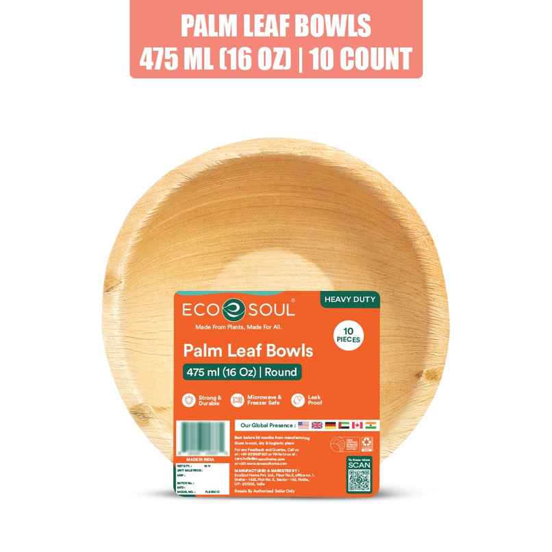 Palm Leaf Bowl | Round | 500 ml | 10 Count | Eco Soul Palm Leaf Bowl | Round | 500 ml | 10 Count | Eco Soul