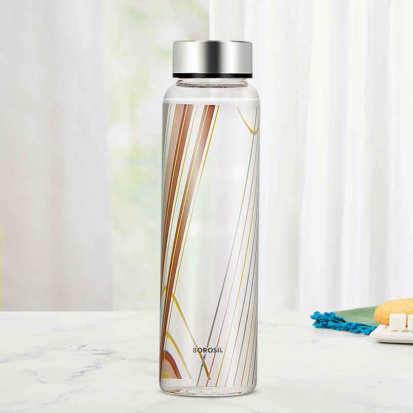 Borosil Prism Wide Mouth Bottle with Metal Lid Borosilicate Glass Dishwasher Safe