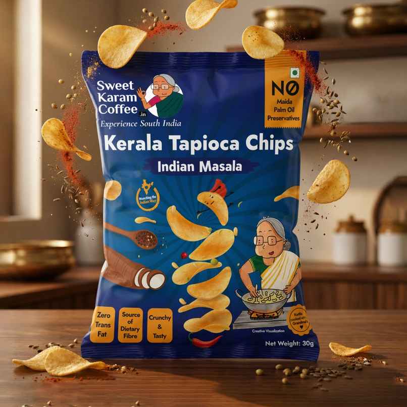 Sweet Karam Coffee Indian Masala Tapioca Chips | No Palm Oil Sweet Karam Coffee Indian Masala Tapioca Chips | No Palm Oil