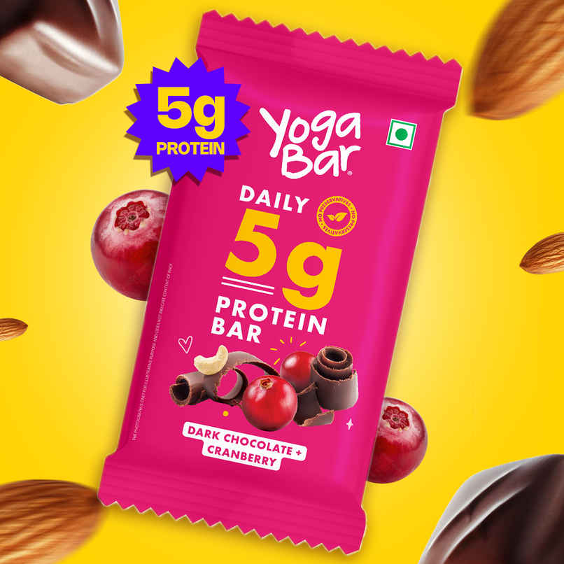 Yoga Bar 5g Protein Bar, Dark Chocolate & Cranberry, Dates, Protein Blend, Cashew, Dark Chocolate