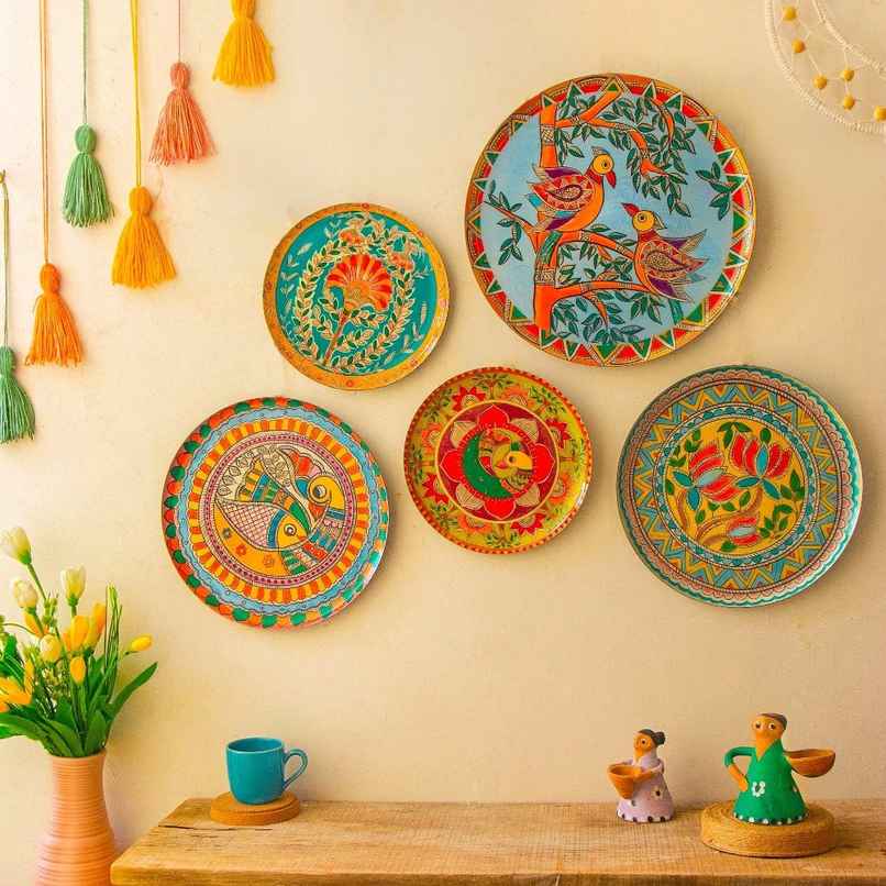 Ritualistic Madhubani Wall Plates- Set of 5