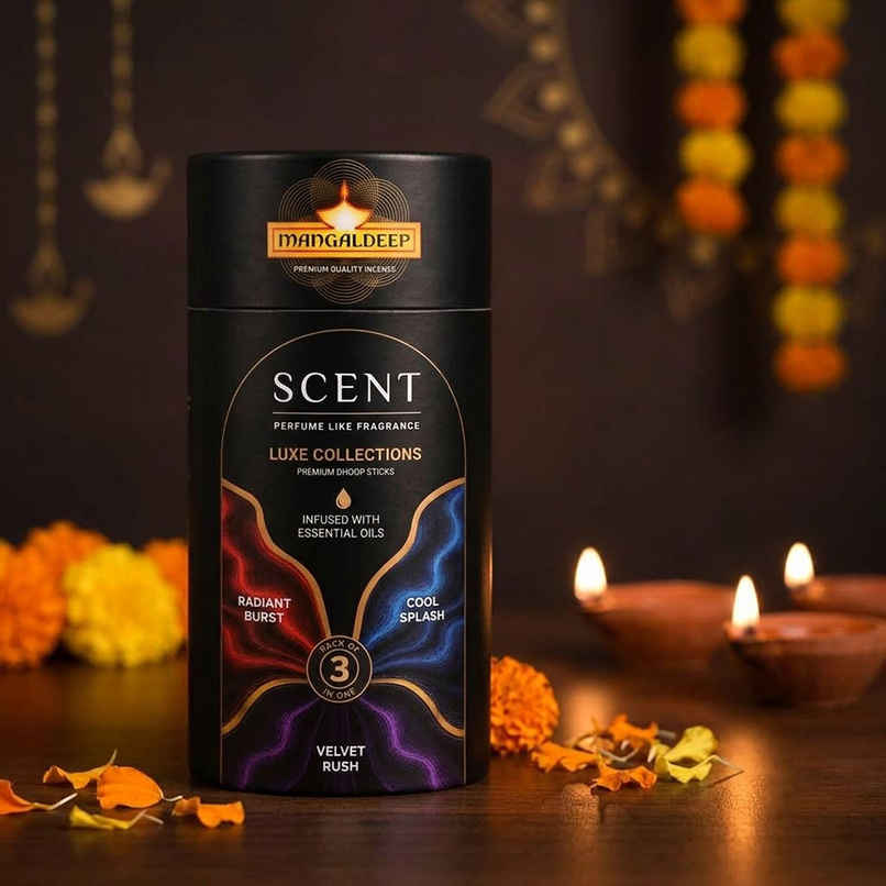 Mangaldeep Scent Luxe Collection 3 in 1 - Premium Bambooless Dhoop Sticks | Charcoal Free | Infused with Essential Oils
