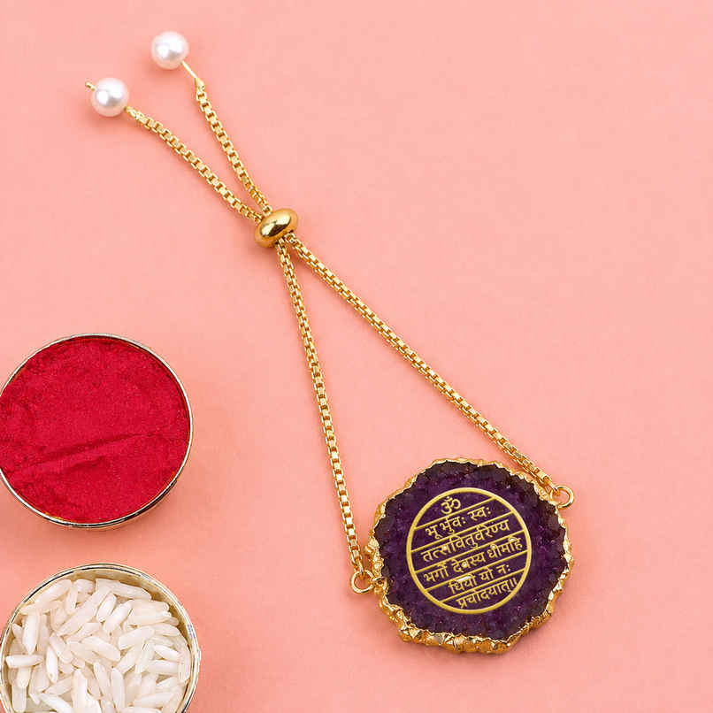Navin Adjustable Chain String Rakhi with Mantra Charm | Violet | Bracelet | Pack of 1 | Cycle Pure