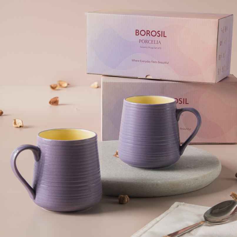 Borosil Porcelia Bello Lavender Tea Coffee Porcelain Mug Set Microwave Dishwasher Safe