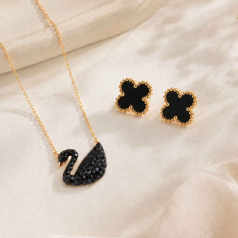 SALTY Golden Black Swan Necklace and Earring Jewellery Set SALTY Golden Black Swan Necklace and Earring Jewellery Set