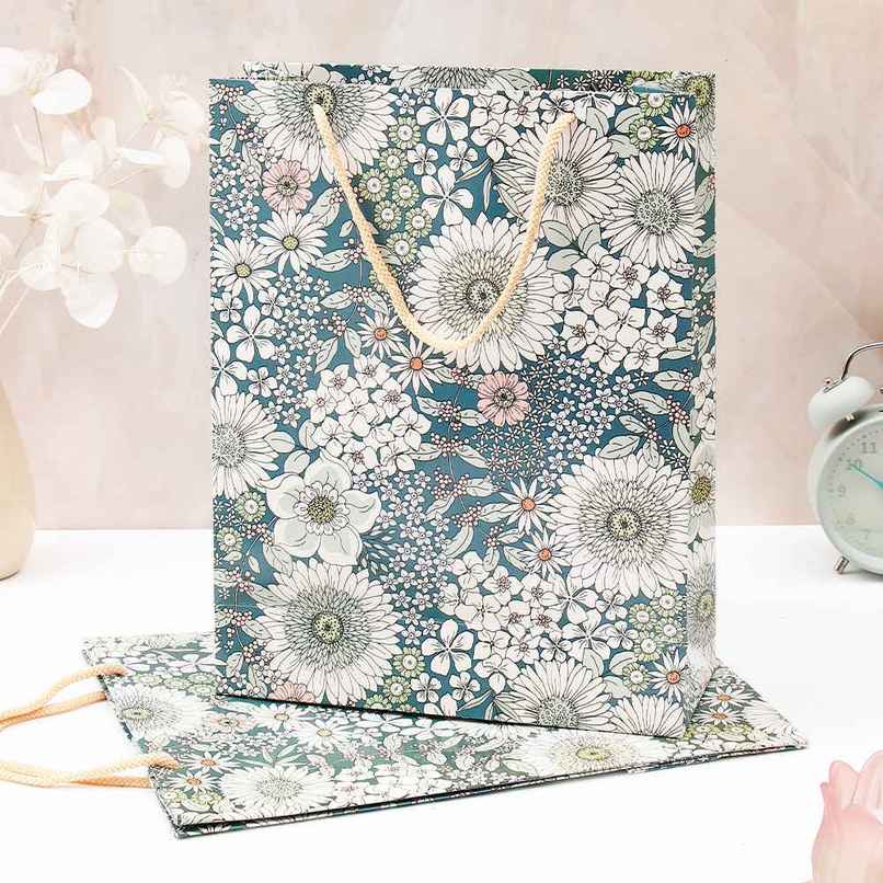 Archies Elegant Grey Floral Pattern Paper Bag | Medium