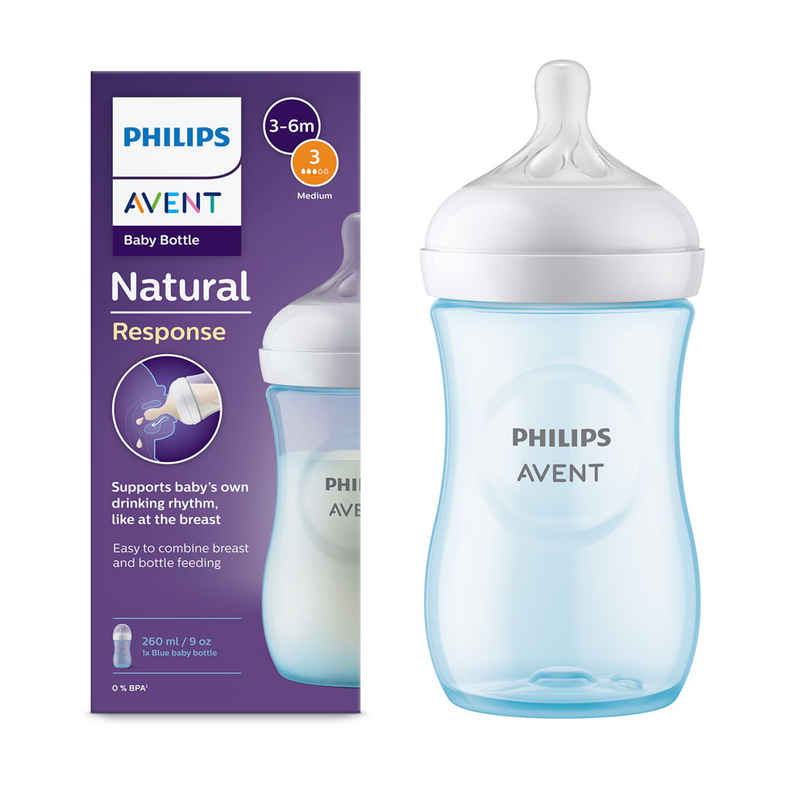Philips Avent Blue Natural Baby Feeding Bottle | 1m+| 260ml| Pack of 1 | SCY903/21