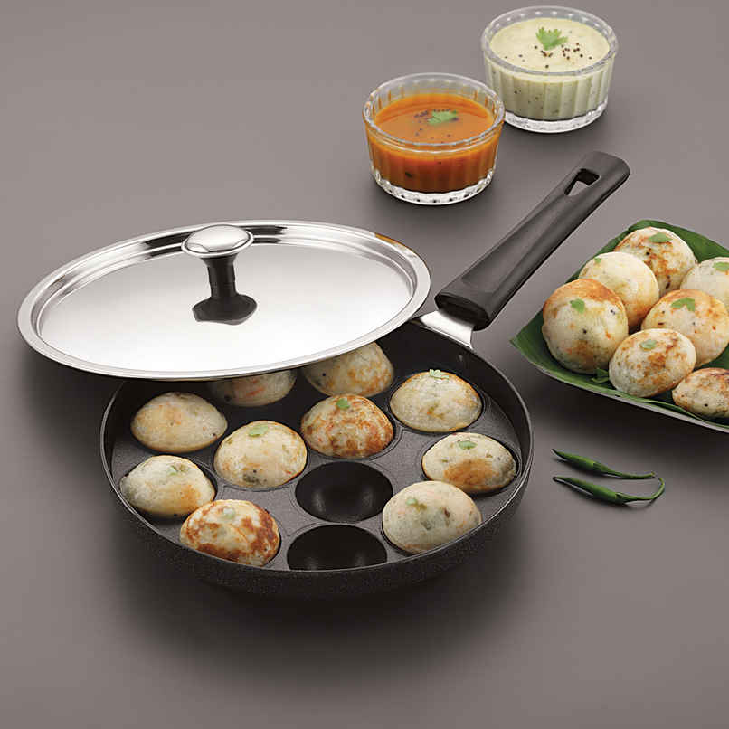 Magnus Appam Patra With Stainless Steel Lid | 12 Cavity Non-Stick Pan | Paniyarakkal With Lid Magnus Appam Patra With Stainless Steel Lid | 12 Cavity Non-Stick Pan | Paniyarakkal With Lid