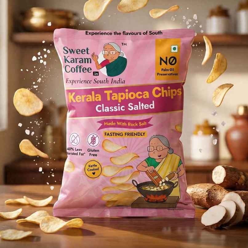 Sweet Karam Coffee Rock Salt Tapioca Chips - Fasting(Vrat) Special Sweet Karam Coffee Rock Salt Tapioca Chips - Fasting(Vrat) Special