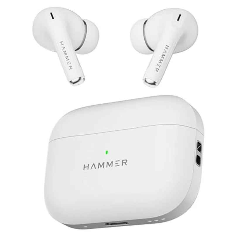 Hammer Aeromax ANC - 32Db TWS, BT v5.4, Low Latency, In-Ear Bluetooth Earbuds - White Hammer Aeromax ANC - 32Db TWS, BT v5.4, Low Latency, In-Ear Bluetooth Earbuds - White