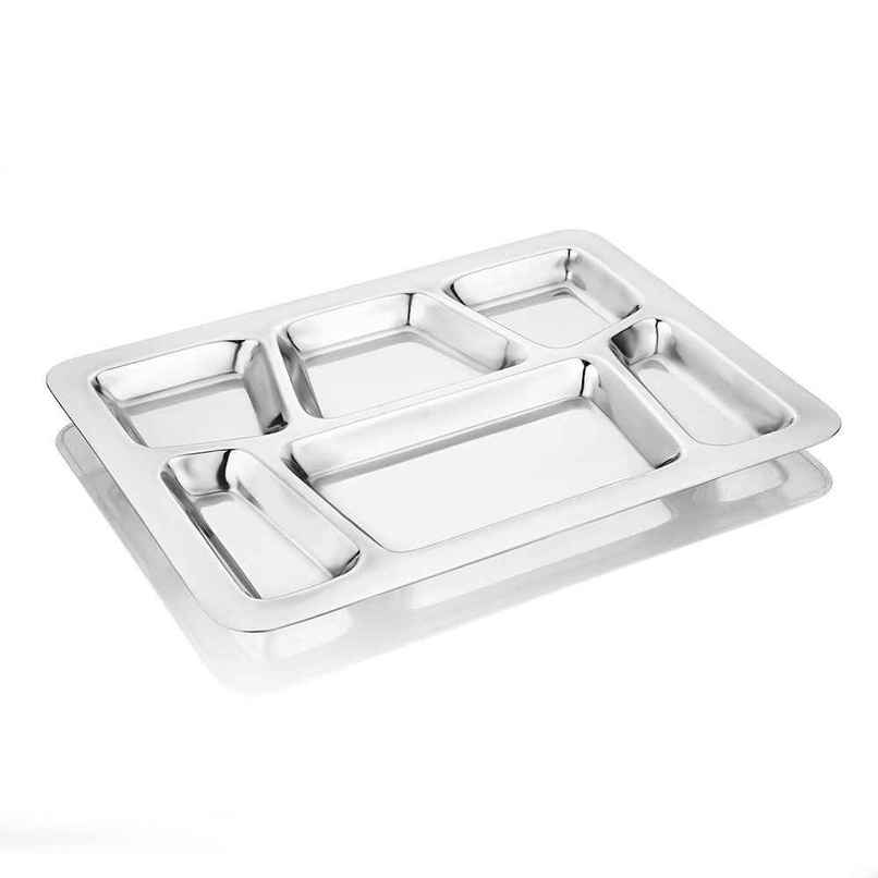 Steelera Stainless Steel 6 Compartment Plate / Canteen / Lunch / Dinner | Food Safe | 39 x 29 cm