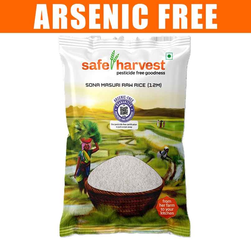 Safe Harvest Sona Masoori Raw Rice 12 Months | Lab-Tested | Pesticide Free