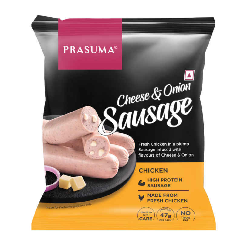 Prasuma Chicken Cheese & Onion Sausage, 250g | Real Cheddar Cheese | Fresh Chicken | No Trans Fat