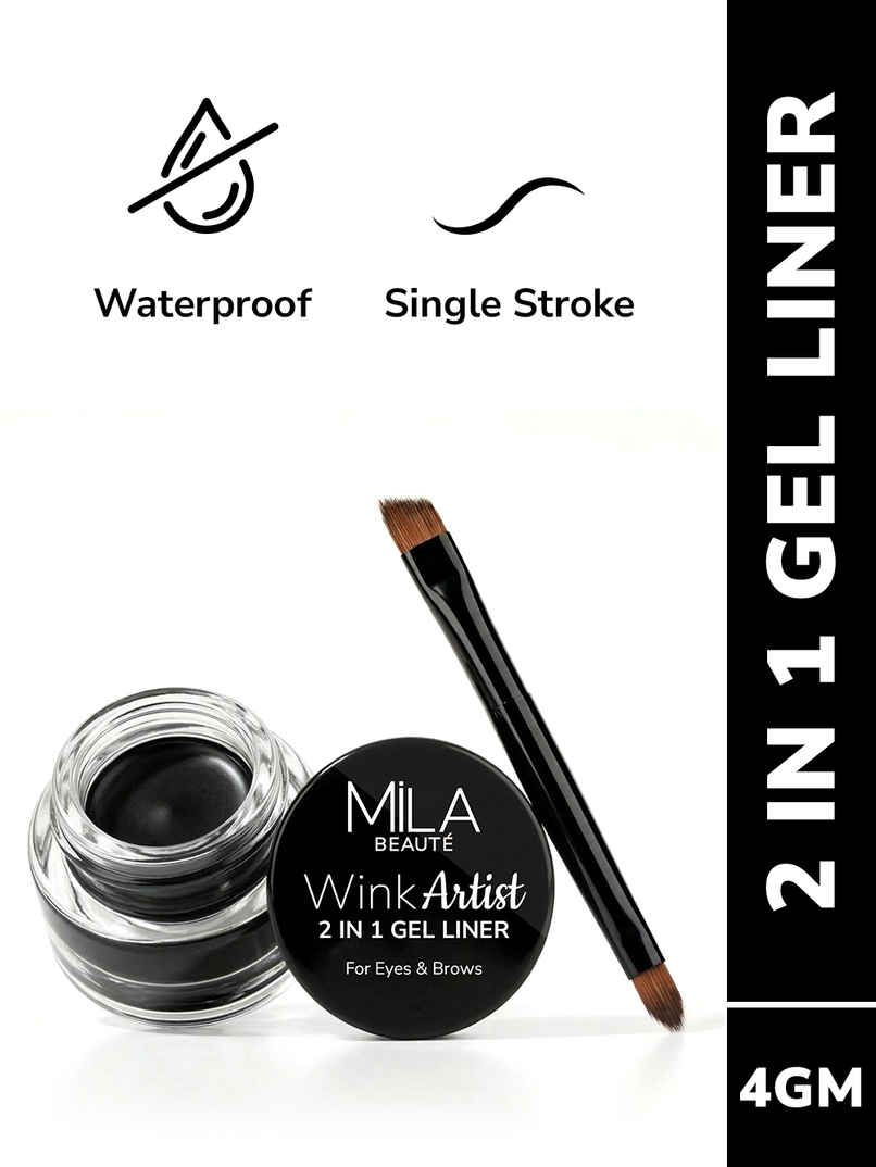 Mila Beaute Wink Artist 2 In 1 Gel Liner For Eyes & Brows Waterproof Upto 36Hours - Black