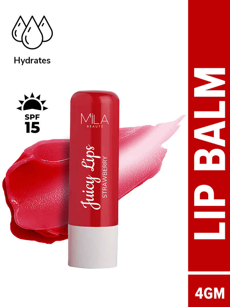 Mila Beaute Juicy Lip Balm | Strawberry | Upto 12 Hrs Moisturisation & Tint SPF 15