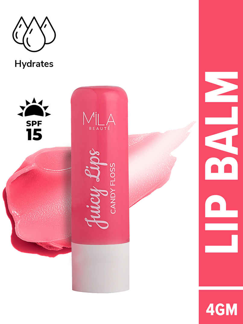 Mila Beaute Juicy Lip Balm | Candy Floss | Upto 12 Hrs Moisturisation & Tint SPF 15