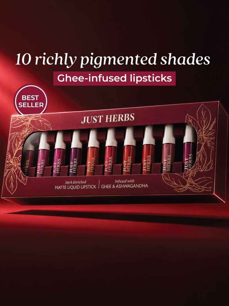 Just Herbs Ayurvedic Matte Liquid Lipstick Set of 10 | Bridal & Karwa Chauth Shringar Gift for Women