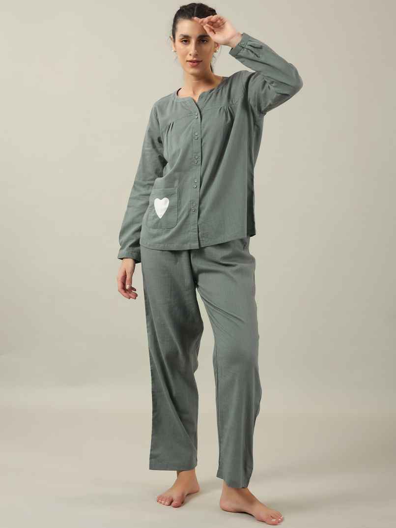 Sanskrutihomes Pure Cotton Night Suit | Sea Green - S