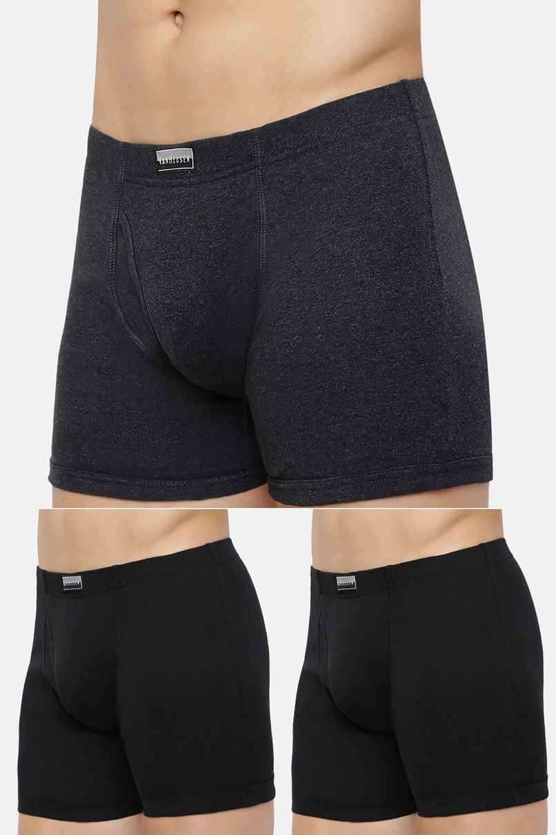 Van Heusen Men Dark Grey, Pure Black & Pure Black Pack Of 3 Combed Anti Bacterial Boxer Briefs - S