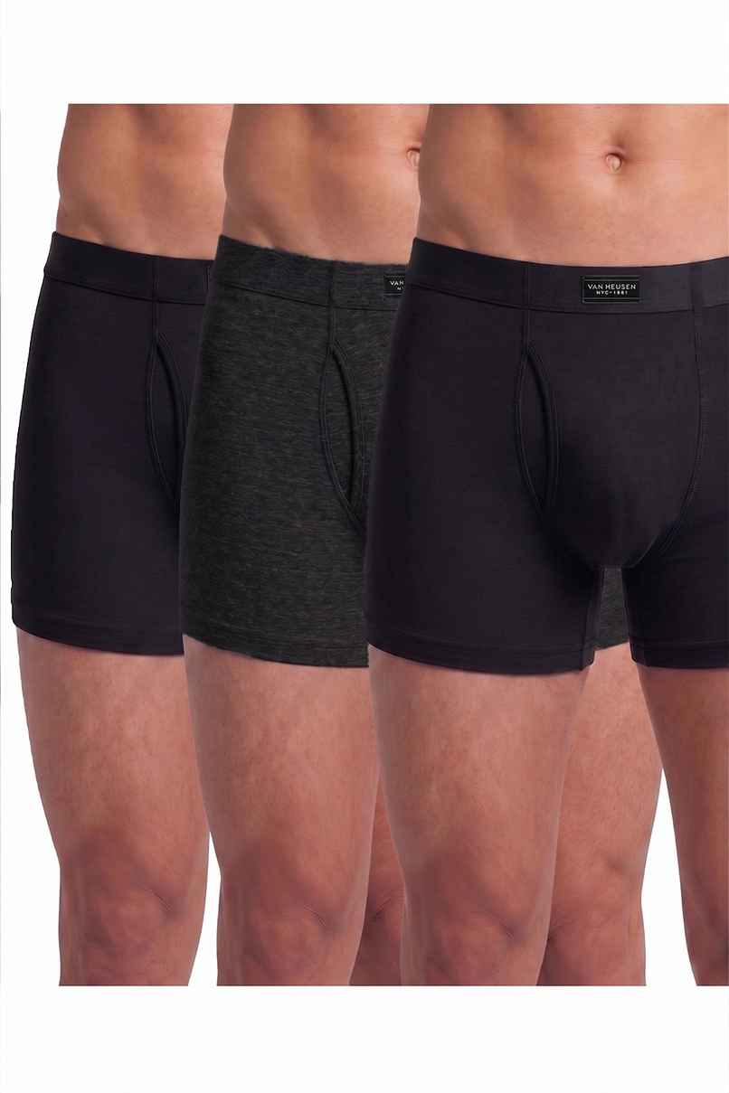 Van Heusen Men Dark Grey, Pure Black & Pure Black Pack Of 3 Combed Anti Bacterial Boxer Briefs - XL