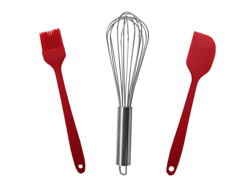 Silicone 3 Pc Combo (Whisk+Oil Brush+Spatula) - Assorted