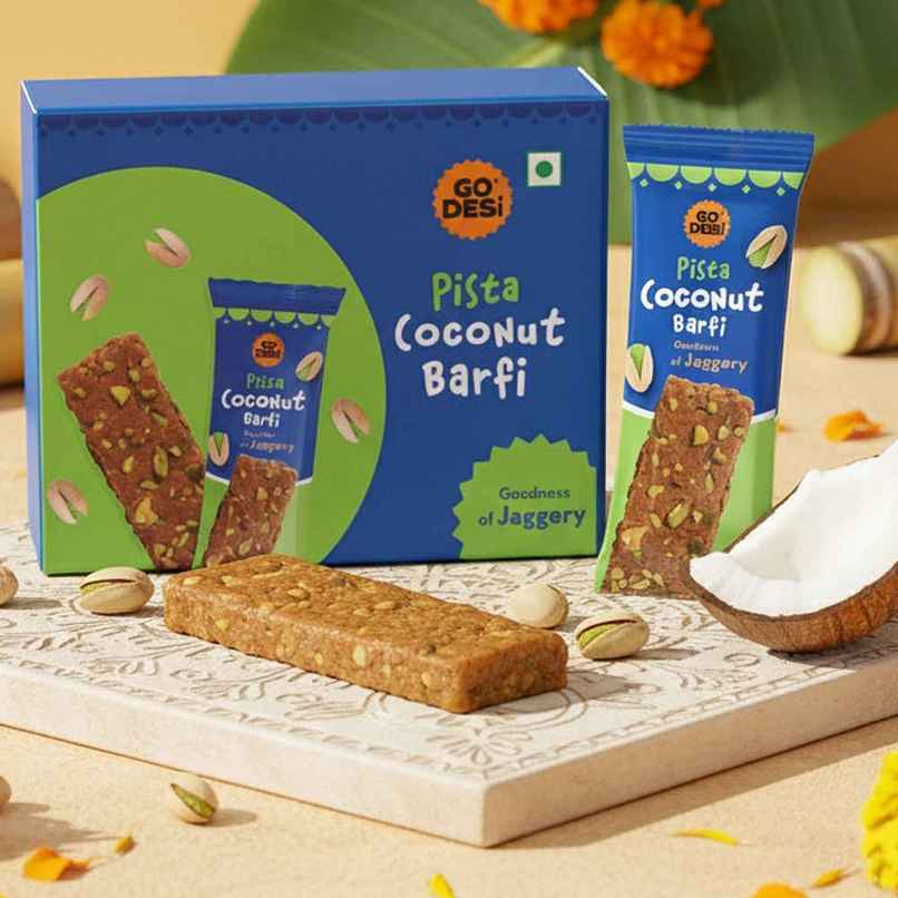 Pista Coconut Barfi, 6 Pcs | Burfi | Sweets | By GO DESi Pista Coconut Barfi, 6 Pcs | Burfi | Sweets | By GO DESi