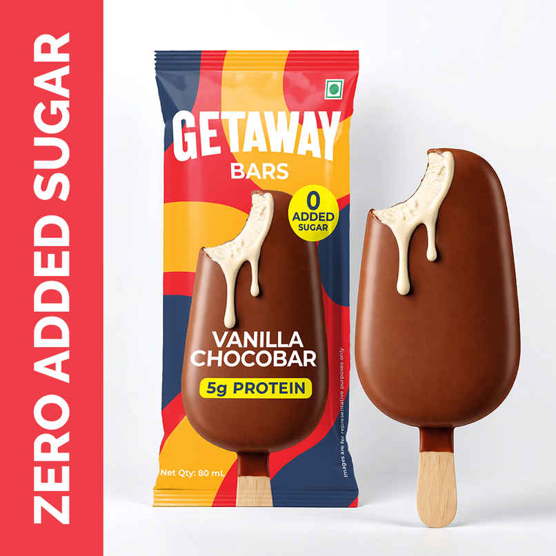 Get-A-Way Vanilla Chocobar Bar Ice Cream Stick | Zero Added Sugar | 5 g Protein Get-A-Way Vanilla Chocobar Bar Ice Cream Stick | Zero Added Sugar | 5 g Protein