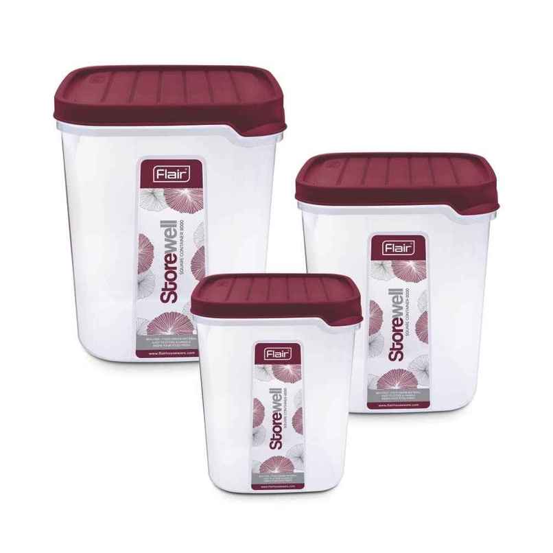 Flair Plastic Storewell Square Food Storage Containers Maroon - Set 3 Pcs (6000Ml,8000 ml,12000 ml) Flair Plastic Storewell Square Food Storage Containers Maroon - Set 3 Pcs (6000Ml,8000 ml,12000 ml)