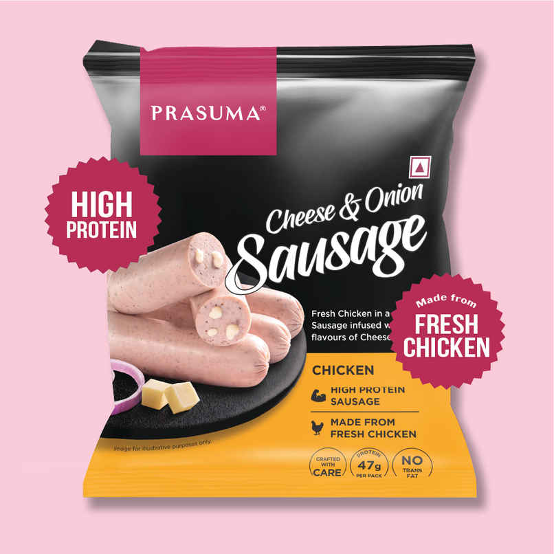 Prasuma Chicken Cheese & Onion Sausage High Protein 250g | Only Best Cuts | Fresh Chicken