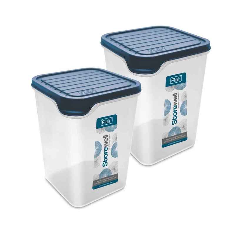 Flair Plastic Storewell Square Food Storage Containers 2400Ml - Set Of 2 (Blue) Flair Plastic Storewell Square Food Storage Containers 2400Ml - Set Of 2 (Blue)