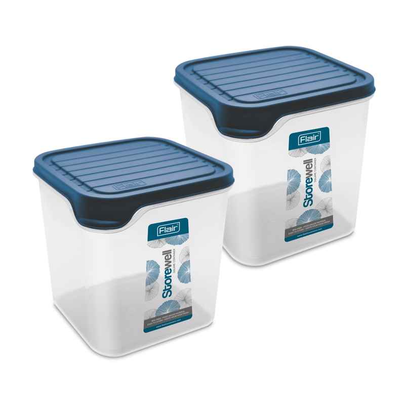 Flair Plastic Storewell Square Food Storage Containers 1800Ml - Set Of 2 (Blue)