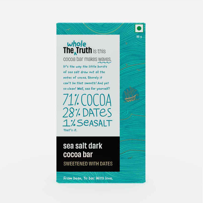 The Whole Truth Dark Cocoa Bar - Sea Salt | 80 G | Sweetened With Dates The Whole Truth Dark Cocoa Bar - Sea Salt | 80 G | Sweetened With Dates