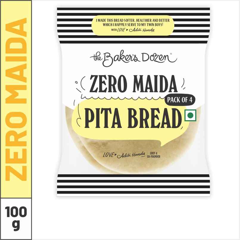 The Baker's Dozen Zero Maida Pita Bread |Whole wheat|Made with Gut Friendly Sourdough|Zero Palm Oil
