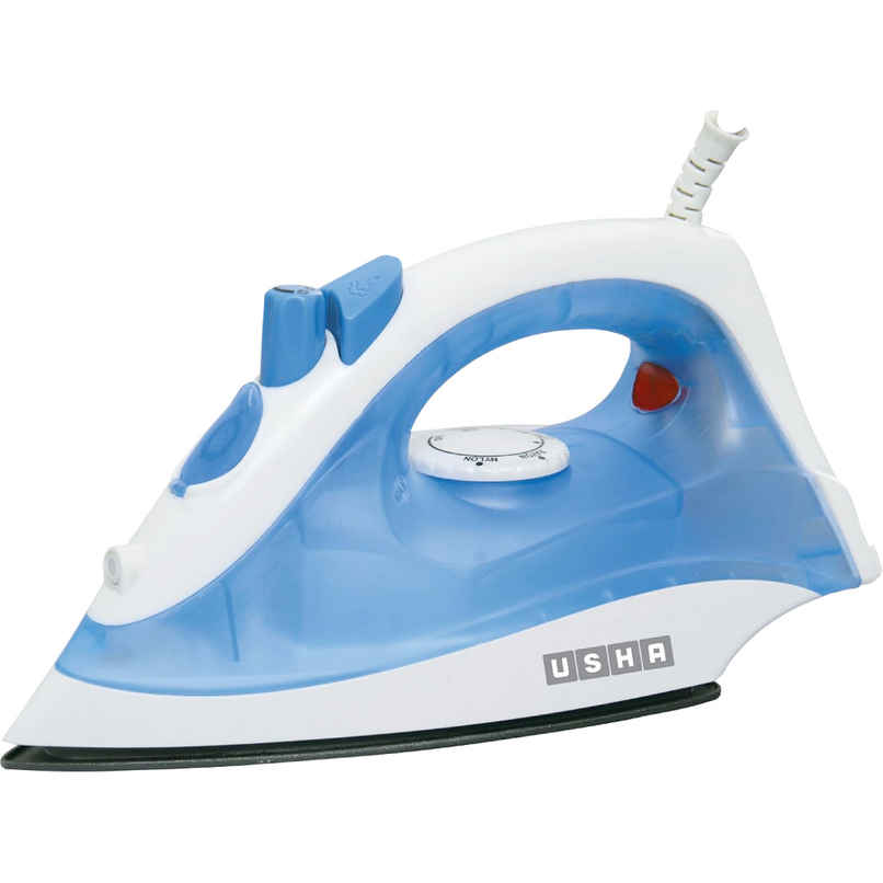 Usha Steam Iron 3713, 1300W Non-Stick Ptfe Coated Soleplate, 360 Swivel Cord, 19 Steam Vents, Blue
