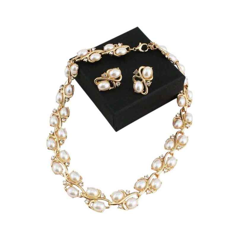 Shining Diva Fashion Stylish Design Fancy Pearl Earrings Necklace Jewellery Set for Women | 15225s Shining Diva Fashion Stylish Design Fancy Pearl Earrings Necklace Jewellery Set for Women | 15225s