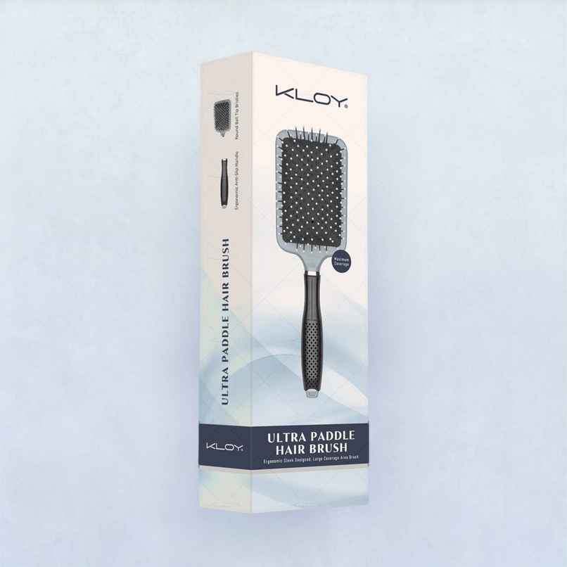 Kloy Ultra Paddle Hair Brush With Large Coverage | Soft Ball-Point Bristles For Men And Women Grey