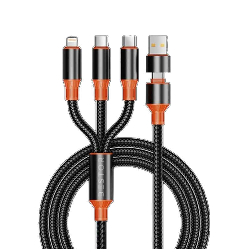 Bestor 5-in-1 100W USB C Fast Charging Cable Nylon Braided Cord 5A USB-A/USB-C, Type-C/ 8 Pin/ Micro USB, Fast Sync Charger Cable Compatible with Laptop/Tablet/smartphones,1.2m - Black Orange