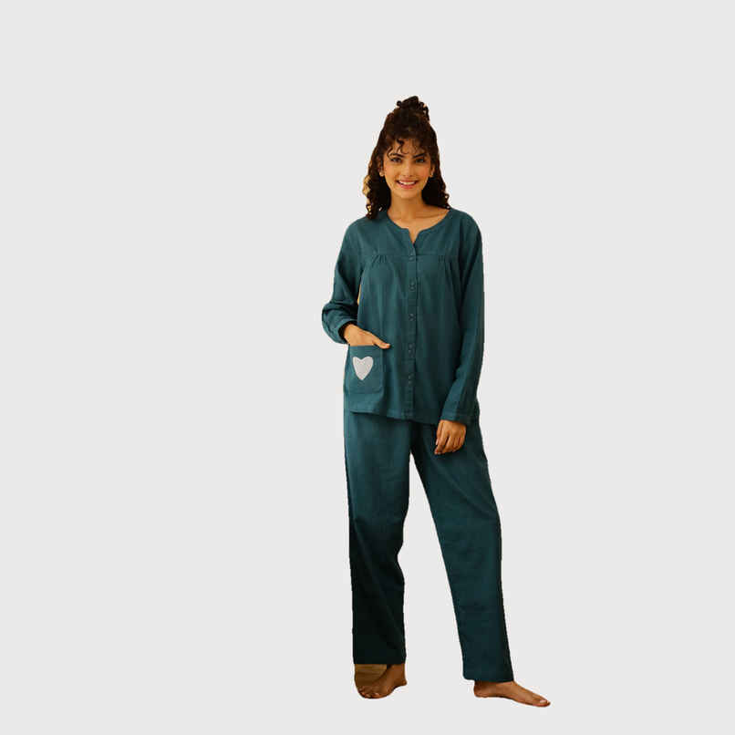 Sanskrutihomes Women's Pure Cotton Night suits | SE-NSP-707 | Teal - S