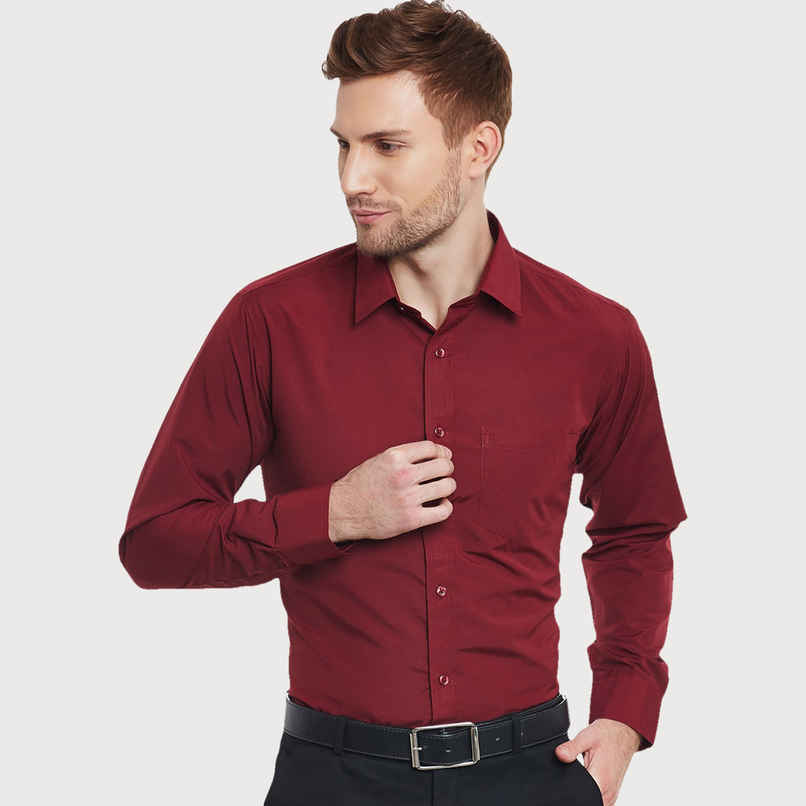 English Navy Men Maroon Solid Slim Fit Formal Shirt-44