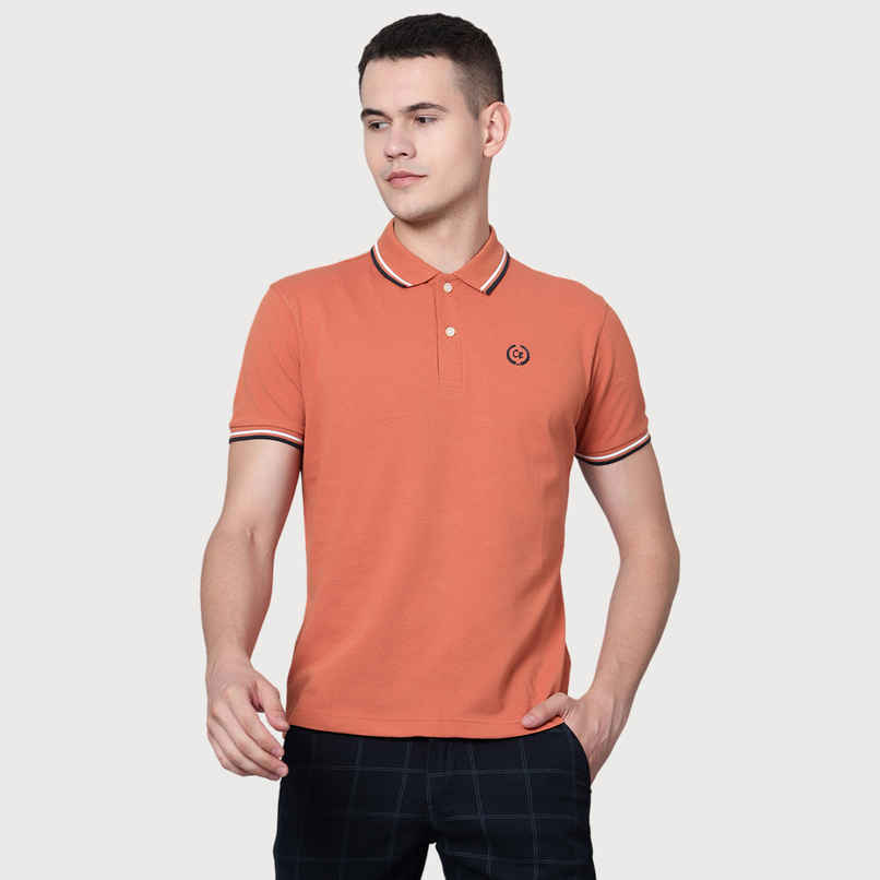 Cantabil Men's Half Sleeve Polo Collar Cotton T-shirt | Brown - M