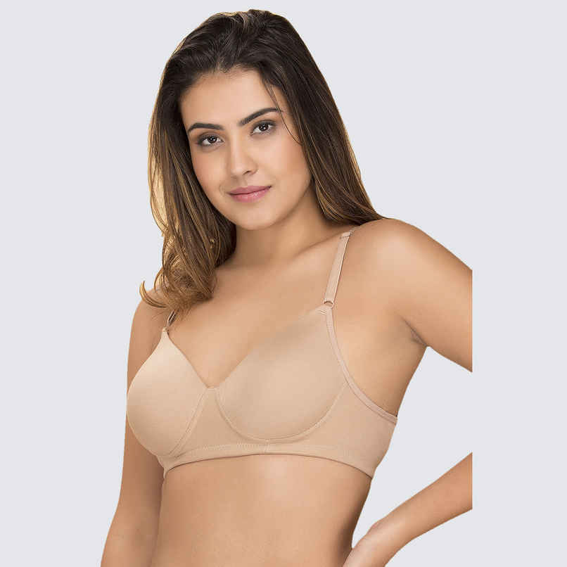 Clovia Women Padded Non-Wired Full Coverage T-Shirt Bra - Cotton Rich | Beige | 34B