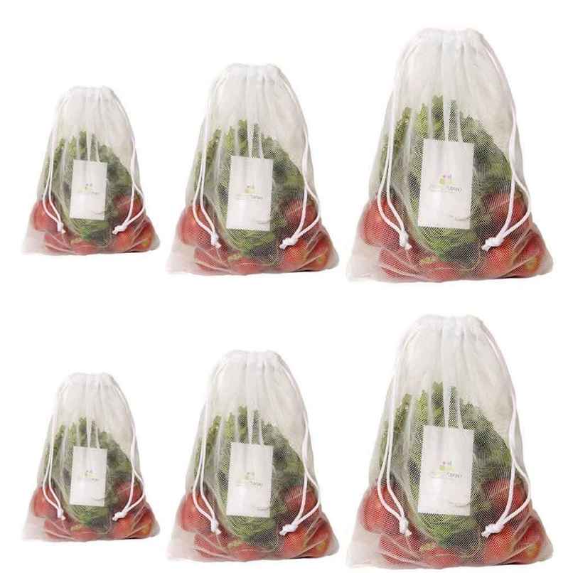 Homestrap Mesh Vegetable Bag With Drawstring - White | Pack of 6