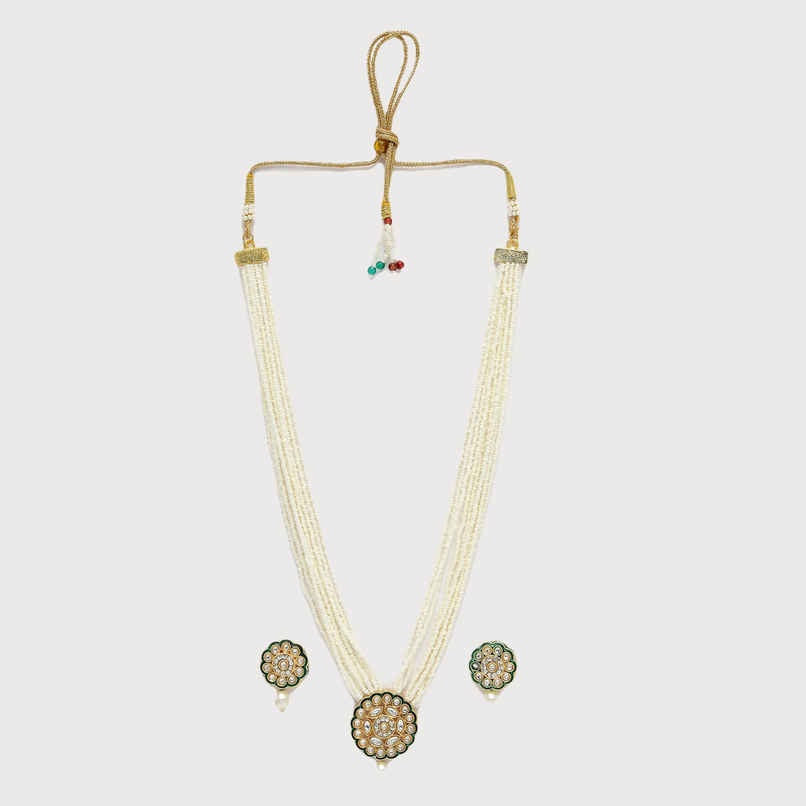 NVR Women's White & Gold-plated Kundan & Pearl Jewellery Set | NVR2418