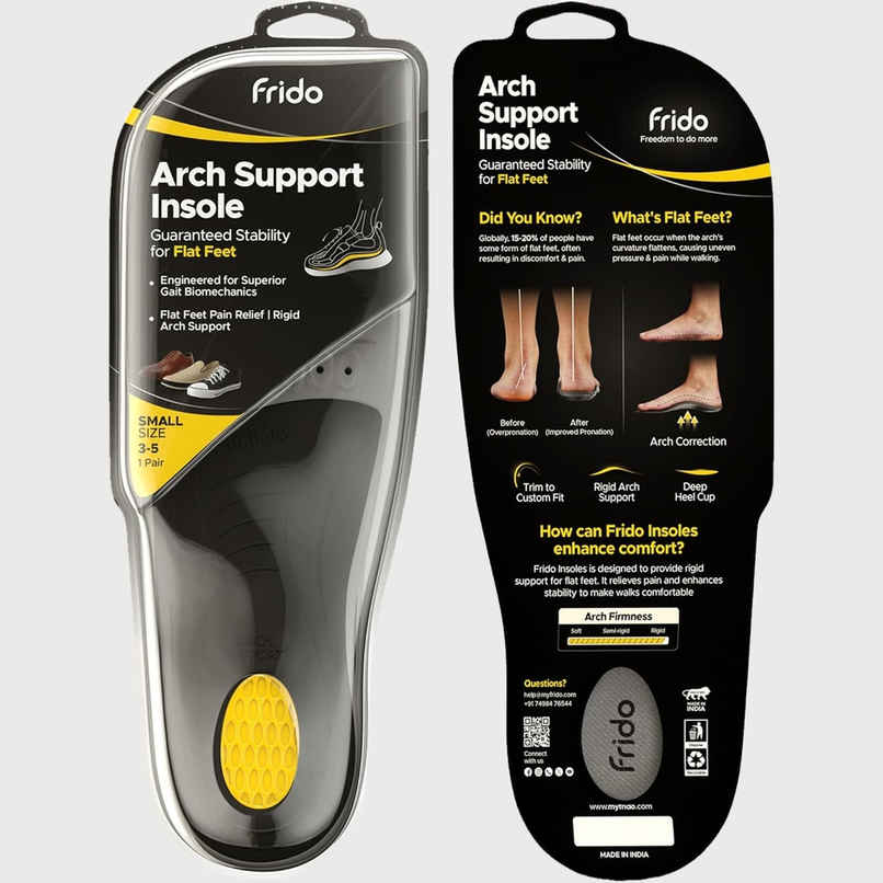 Frido Rigid Arch Support Insole Flat Feet, Relieves Feet Pain, Shoe Inserts, S - 3-5 Uk