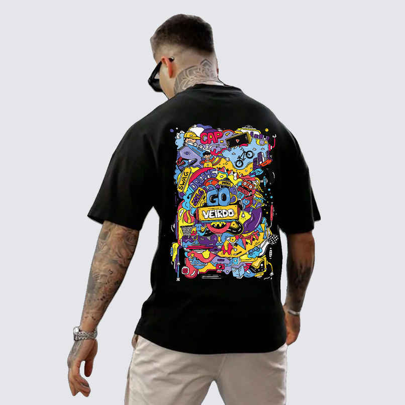 VEIRDO Men's Printed Oversized T-Shirt | TSH DDL BLK 730 | Black - S VEIRDO Men's Printed Oversized T-Shirt | TSH DDL BLK 730 | Black - S