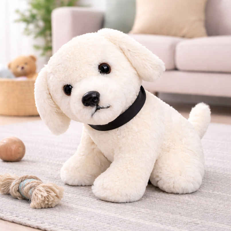 DearJoy Sitting Dog Soft Toy - White, 25cm
